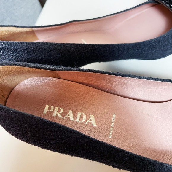 Prada Black Tweed Beaded Buckle Kitten Heels Size 35 - Picture 3 of 10